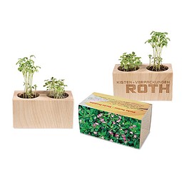 Pflanz-Holz 2er Set mit Samen, Persischer Klee, 1-seit. Druck