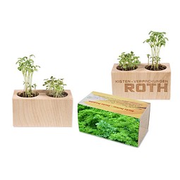 Pflanz-Holz 2er Set mit Samen, Petersilie, 1-seit. Druck