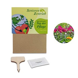 Pflanz-Set, 2er-Set, Sommerblumenmischung / Sonnenblume, 1-seit. Druck