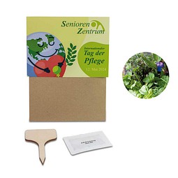 Pflanz-Set, 3er-Set, Kräutermischung / Sommerblumenmischung / Sonnenblume, 1-seit. Druck