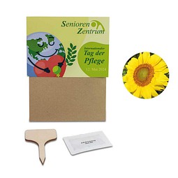 Pflanz-Set, 3er-Set, Sonnenblume / Margerite / Ringelblume, 1-seit. Druck