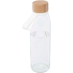 48h Express-Druck Nachhaltiger Werbeartikel Porto 500 ml Glas-Flasche mit Silikongriff und Bambusdeckel – weiss – mit Logo bedruckt