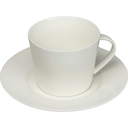 Porzellantasse mit Unterteller, weiss