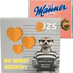 Präsentbox Premium, 3D-Herz, Manner Waffeln, inkl. Druck