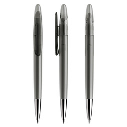 prodir® Drehkugelschreiber DS 5 mit polierter Metallspitze, blaue Mine, fumé transparent