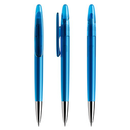 prodir® Drehkugelschreiber DS 5 mit polierter Metallspitze, blaue Mine, blau transparent