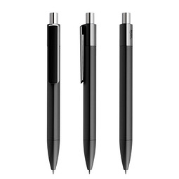 prodir® Druckkugelschreiber DS4 PMM Push, blaue Mine, schwarz/silber poliert