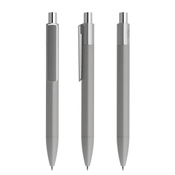 prodir® Druckkugelschreiber DS4 Soft Touch PRR Push, blaue Mine, delfingrau/silber poliert
