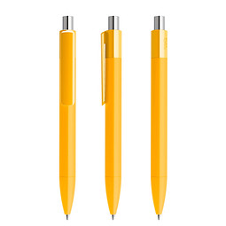 prodir® Druckkugelschreiber DS4 Soft Touch PRR Push, blaue Mine, gelb/silber poliert