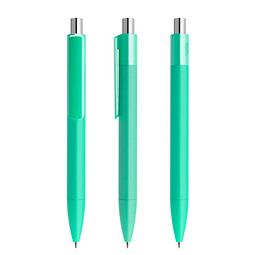 prodir® Druckkugelschreiber DS4 Soft Touch PRR Push, blaue Mine, hellgrün/silber poliert