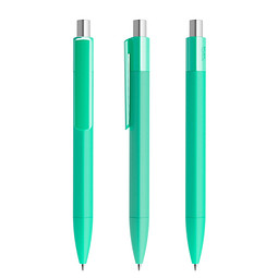 prodir® Druckkugelschreiber DS4 Soft Touch PRR Push, blaue Mine, hellgrün/silber satiniert
