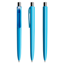 prodir® Druckkugelschreiber DS8 PMM Push, blaue Mine, cyanblau/silber poliert