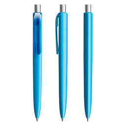 prodir® Druckkugelschreiber DS8 PMM Push, blaue Mine, cyanblau/silber satiniert