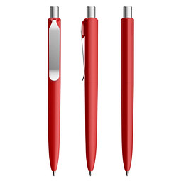 prodir® Druckkugelschreiber DS8 Soft Touch PSR Push, blaue Mine, dunkelrot/silber satiniert