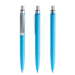 prodir® Druckkugelschreiber QS01 PMS Push, blaue Mine, cyanblau/silber satiniert
