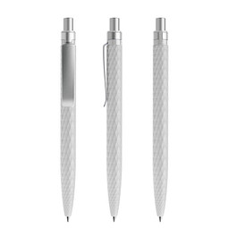 prodir® Druckkugelschreiber QS01 PMS Push, blaue Mine, zementgrau/silber satiniert