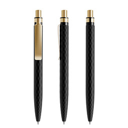 prodir® Druckkugelschreiber QS01 PQS Push, blaue Mine, kohlschwarz/gold satiniert