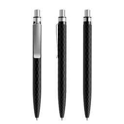 prodir® Druckkugelschreiber QS01 PQS Push, blaue Mine, kohlschwarz/silber satiniert