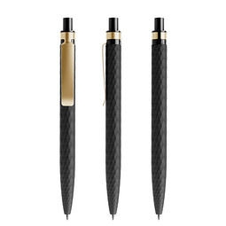 prodir® Druckkugelschreiber QS01 Soft Touch PRS Push, blaue Mine, schwarz/gold
