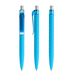 prodir® Druckkugelschreiber QS01 Soft Touch PRT Push, blaue Mine, cyanblau/silber satiniert