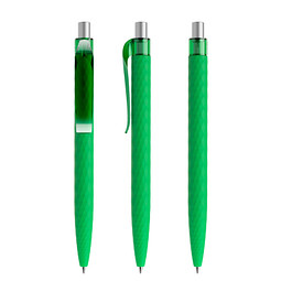 prodir® Druckkugelschreiber QS01 Soft Touch PRT Push, blaue Mine, hellgrün/silber satiniert