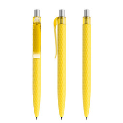 prodir® Druckkugelschreiber QS01 Soft Touch PRT Push, blaue Mine, gelb/silber satiniert