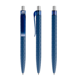 prodir® Druckkugelschreiber QS01 Soft Touch PRT Push, blaue Mine, dunkelblau/silber satiniert
