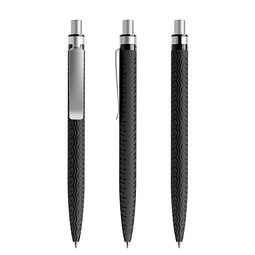 prodir® Druckkugelschreiber QS03 PMS Push, blaue Mine, schwarz/silber satiniert