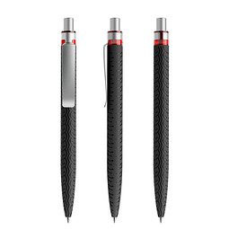 prodir® Druckkugelschreiber QS03 Soft Touch PRS Push, blaue Mine, schwarz/silber satiniert/rot