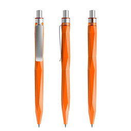 prodir® Druckkugelschreiber QS20 PMS Push, blaue Mine, orange/silber satiniert
