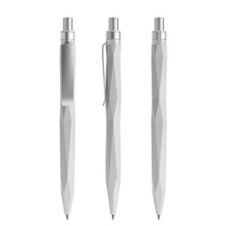prodir® Druckkugelschreiber QS20 PMS Push, blaue Mine, zementgrau/silber satiniert