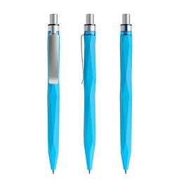 prodir® Druckkugelschreiber QS20 Soft Touch PRS Push, blaue Mine, cyanblau/silber satiniert