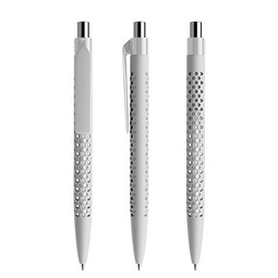 prodir® Druckkugelschreiber QS40 Soft Touch PRP Push, blaue Mine, zementgrau/silber poliert