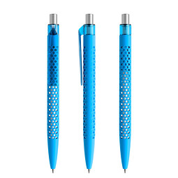 prodir® Druckkugelschreiber QS40 Soft Touch PRT Push, blaue Mine, cyanblau/silber satiniert