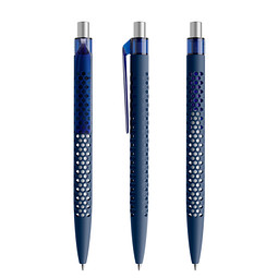 prodir® Druckkugelschreiber QS40 Soft Touch PRT Push, blaue Mine, dunkelblau/silber satiniert