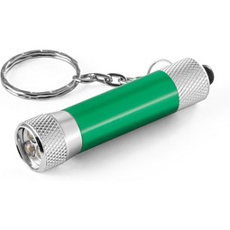 RE-LERGAN. Schlüsselanhänger aus Aluminium (92% recycelt) mit 3-Licht-LED-Taschenlampe, Grün
