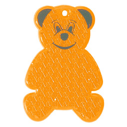 Messeartikel Reflektor Bär – orange – mit Logo bedruckt reflektierender Werbeanhänger für Events und Kunden