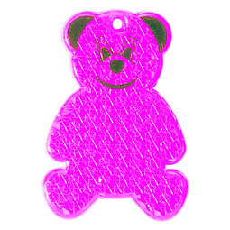 Werbeartikel Reflektor Bär – pink – mit Logo bedruckt reflektierender Anhänger mit Öse und Schnur für Events und Sicherheitsaktionen