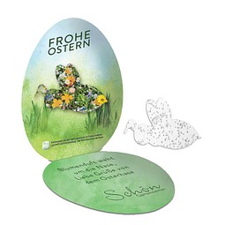 Samenpapier in Klappkärtchen Ei, Bienchen, 2-seit. Druck