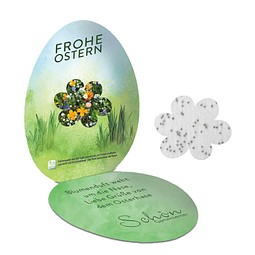 Samenpapier in Klappkärtchen Ei, Blümchen, 2-seit. Druck