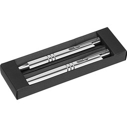 Schreibset bestehend aus einem Kugelschreiber und einem Rollerball, weiss