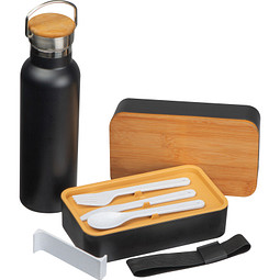 Set aus Lunchbox und Trinkflasche, schwarz
