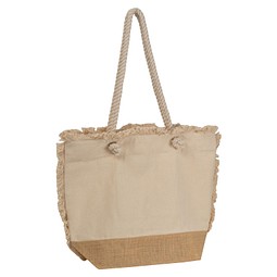 Strandtasche mit Juteboden und Fransen , beige