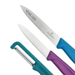 Swiss Classic, Gemüsemesser mit I-Schäler, 3tlg, grün/violett/blau