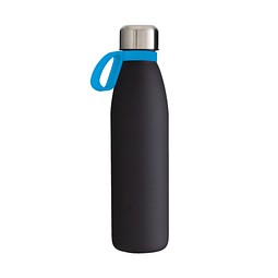 Trinkflasche RETUMBLER-myTOULON GLASS, schwarz, Ring hellblau