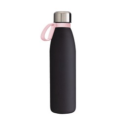 Trinkflasche RETUMBLER-myTOULON GLASS, schwarz, Ring rosa