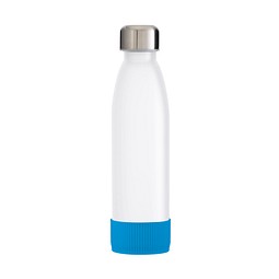 Trinkflasche RETUMBLER-TOULON GLASS, weiß, Sleeve hellblau
