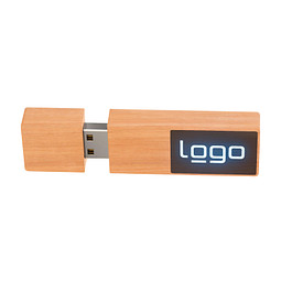USB-Stick Holz mit Leuchtlogo, 128 GB, bambus