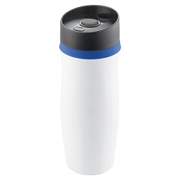 METMAXX® Vakuum-Thermobecher Metall, 400 ml, weiß/blau