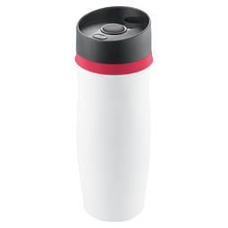 METMAXX® Vakuum-Thermobecher Metall, 400 ml, weiß/rot